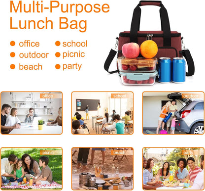 Femuar Reusable Lunch Box for Men/Women - Insulated Lunch Bag Leakproof Lunchbox for Work Office Picnic Beach - Freezable Lunch Cooler Bag with Adjustable Shoulder Strap - Black
