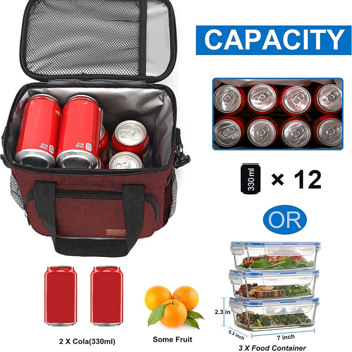Femuar Reusable Lunch Box for Men/Women - Insulated Lunch Bag Leakproof Lunchbox for Work Office Picnic Beach - Freezable Lunch Cooler Bag with Adjustable Shoulder Strap - Black