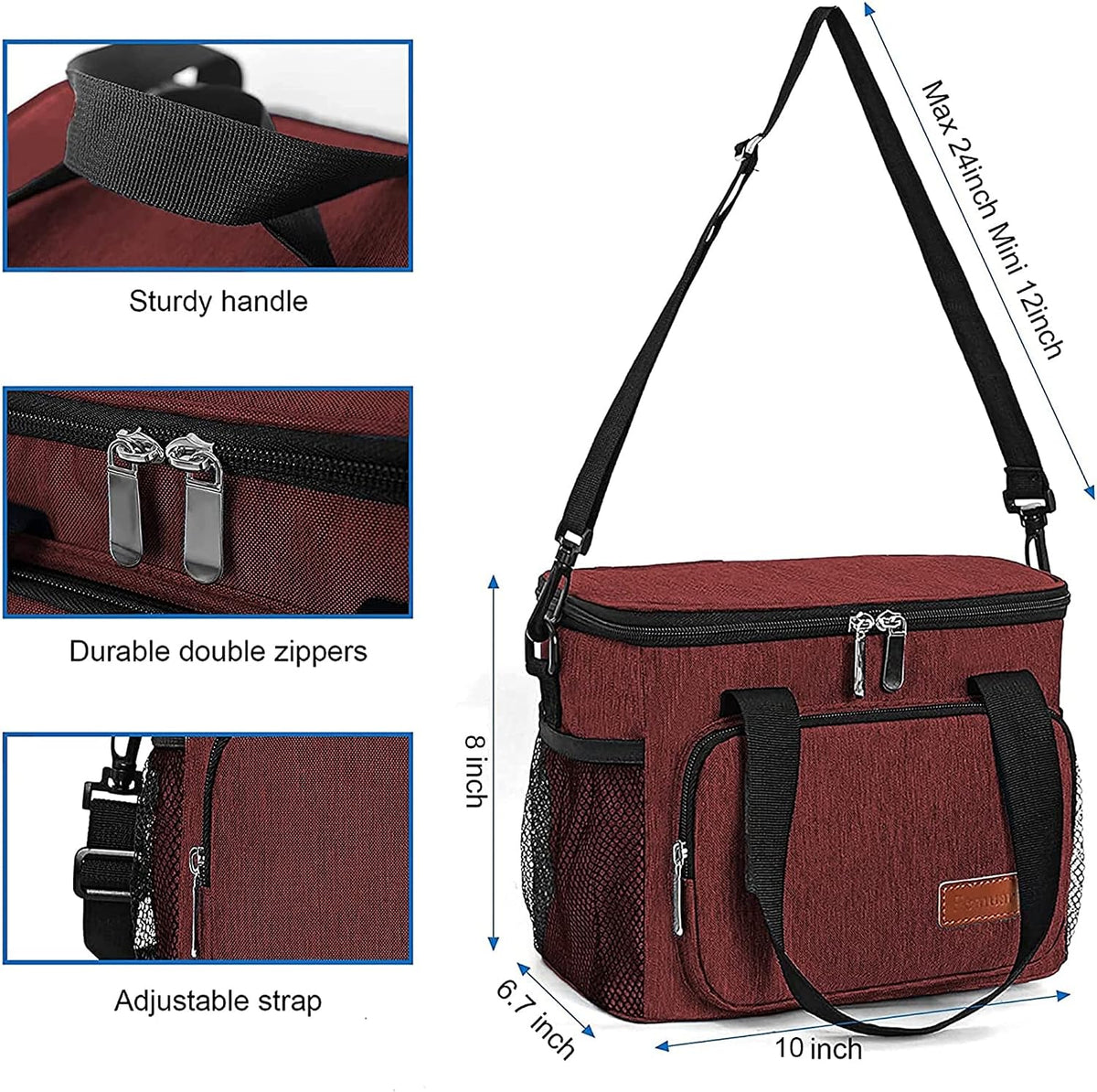Femuar Reusable Lunch Box for Men/Women - Insulated Lunch Bag Leakproof Lunchbox for Work Office Picnic Beach - Freezable Lunch Cooler Bag with Adjustable Shoulder Strap - Black