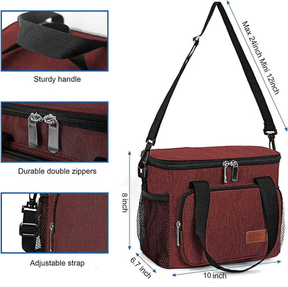Femuar Reusable Lunch Box for Men/Women - Insulated Lunch Bag Leakproof Lunchbox for Work Office Picnic Beach - Freezable Lunch Cooler Bag with Adjustable Shoulder Strap - Black