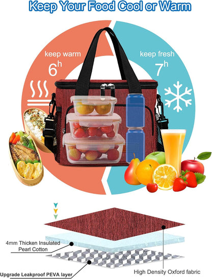 Femuar Reusable Lunch Box for Men/Women - Insulated Lunch Bag Leakproof Lunchbox for Work Office Picnic Beach - Freezable Lunch Cooler Bag with Adjustable Shoulder Strap - Black