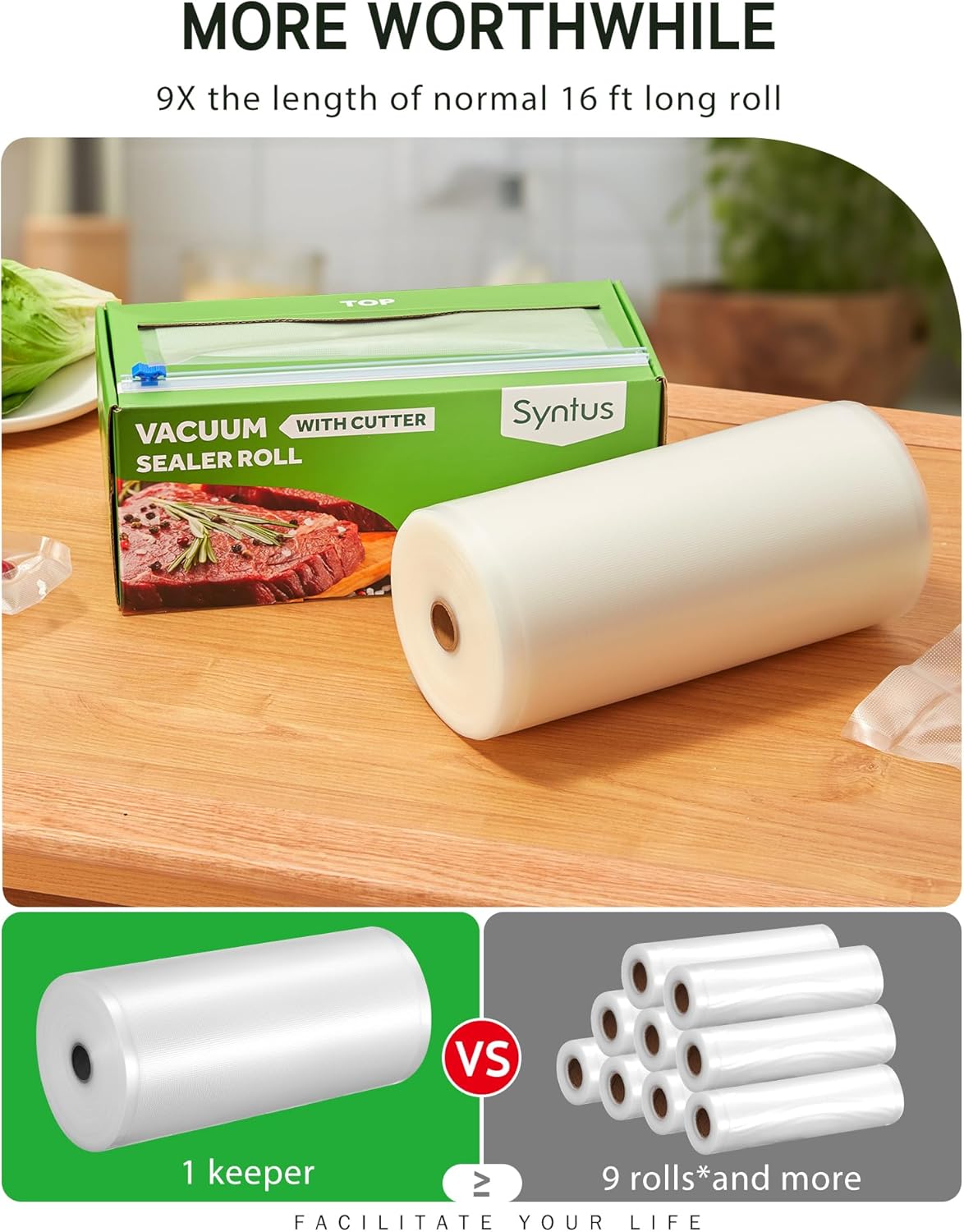 11" x 150' Vacuum Sealer Bags Rolls Keeper with Cutter Dispenser