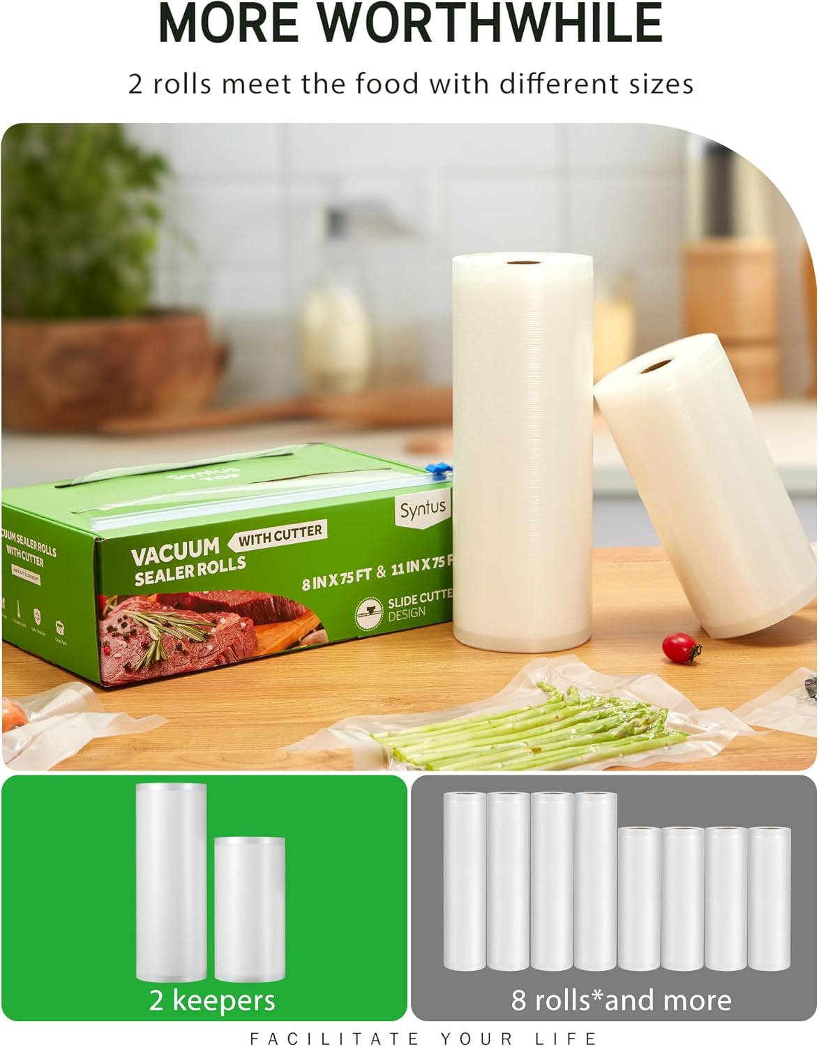 11" x 150' Vacuum Sealer Bags Rolls Keeper with Cutter Dispenser