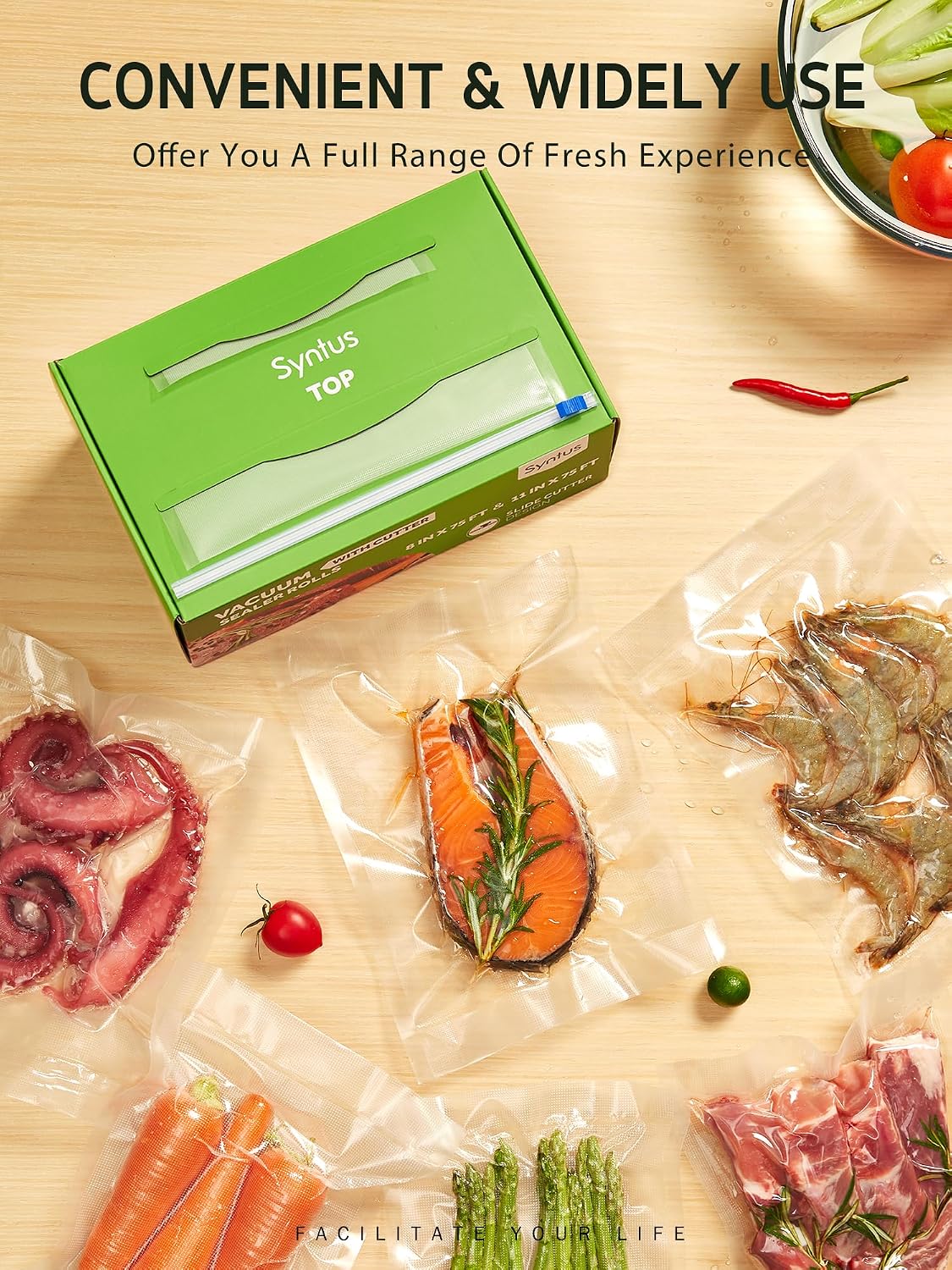 11" x 150' Vacuum Sealer Bags Rolls Keeper with Cutter Dispenser