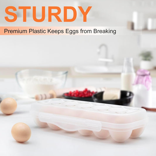 Egg Holder for Fridge, Egg Organizer for Refrigerator, Portable Egg Tray with Lid, Stackable Egg Storage with Safety Buckle (1)