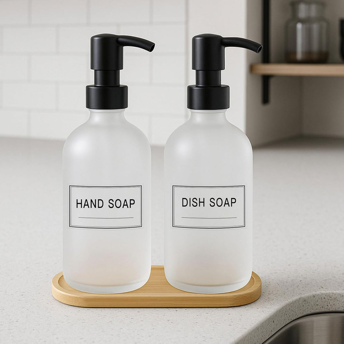 64 PCS Clear Waterproof Labels for Bottles, Minimalist Farmhouse Bathroom/Kitchen Hand Soap Dispenser Label Set, Transparent Cleaning Labels for Soap, Lotion, Shampoo and Conditioner
