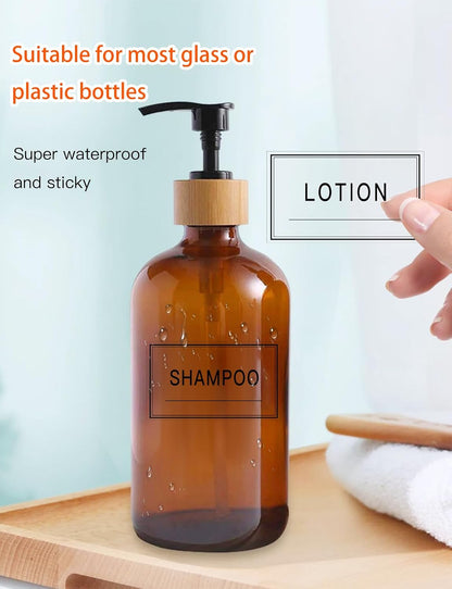 64 PCS Clear Waterproof Labels for Bottles, Minimalist Farmhouse Bathroom/Kitchen Hand Soap Dispenser Label Set, Transparent Cleaning Labels for Soap, Lotion, Shampoo and Conditioner