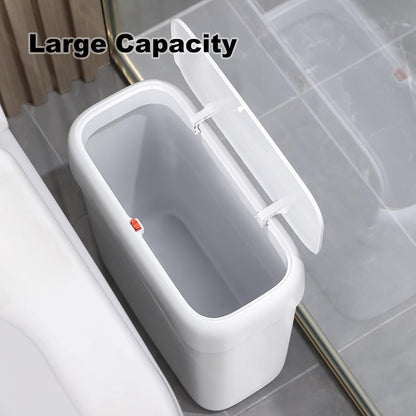 Bathroom Small Trash Can with Lid,10L / 2.7 Gallon Slim Garbage Bin Wastebasket with Press Top Lid for Bedroom,Rv,Office,Kitchen,Craft Room