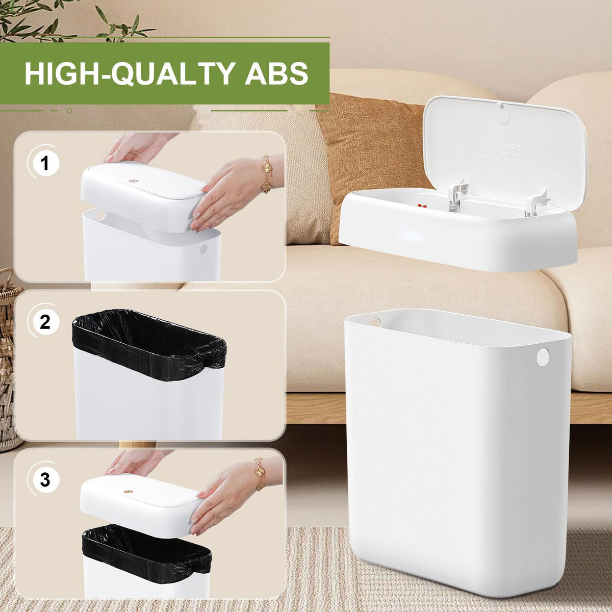 Bathroom Small Trash Can with Lid,10L / 2.7 Gallon Slim Garbage Bin Wastebasket with Press Top Lid for Bedroom,Rv,Office,Kitchen,Craft Room