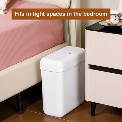 Bathroom Small Trash Can with Lid,10L / 2.7 Gallon Slim Garbage Bin Wastebasket with Press Top Lid for Bedroom,Rv,Office,Kitchen,Craft Room