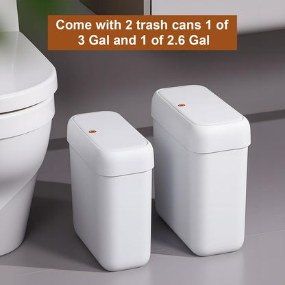 Bathroom Small Trash Can with Lid,10L / 2.7 Gallon Slim Garbage Bin Wastebasket with Press Top Lid for Bedroom,Rv,Office,Kitchen,Craft Room