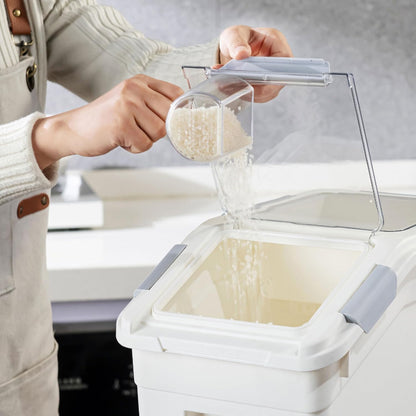 33 Liter / 50 lbs Rice Storage Container with Measuring Cup, BPA free, For Rice | Grain | Pet Food | Flour, White