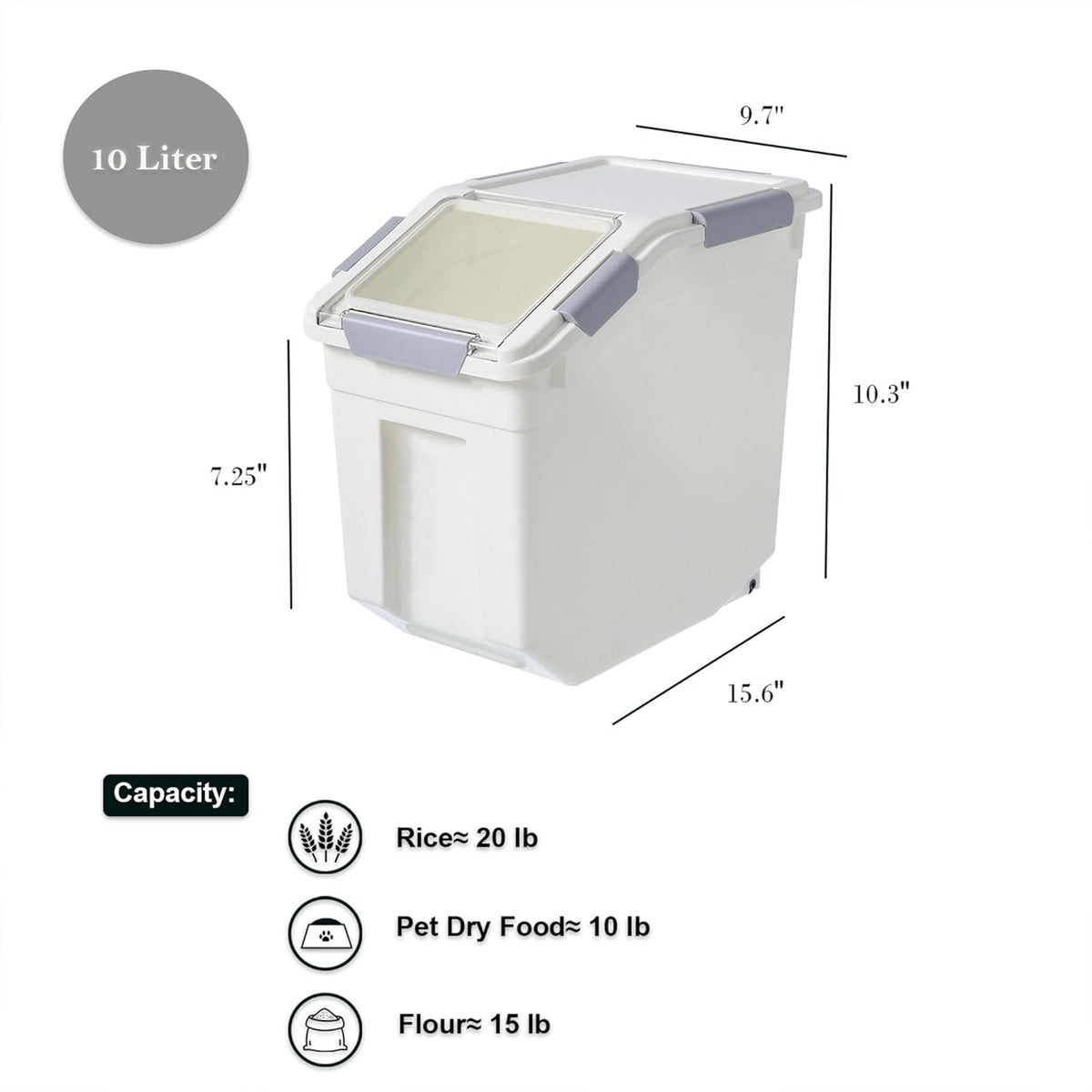 33 Liter / 50 lbs Rice Storage Container with Measuring Cup, BPA free, For Rice | Grain | Pet Food | Flour, White