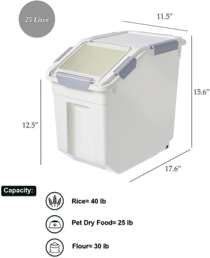 33 Liter / 50 lbs Rice Storage Container with Measuring Cup, BPA free, For Rice | Grain | Pet Food | Flour, White