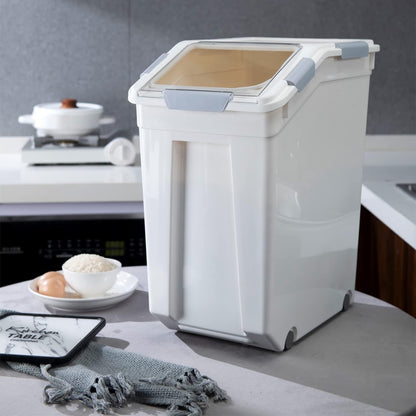33 Liter / 50 lbs Rice Storage Container with Measuring Cup, BPA free, For Rice | Grain | Pet Food | Flour, White