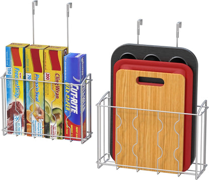 Over the Cabinet Door Organizer Holder, 2pcs (L+M), Silver | 13.5" W x 4.25" D x 18.5" H & 12.5" W x 3.6" D x 18.5" H