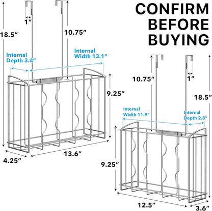 Over the Cabinet Door Organizer Holder, 2pcs (L+M), Silver | 13.5" W x 4.25" D x 18.5" H & 12.5" W x 3.6" D x 18.5" H