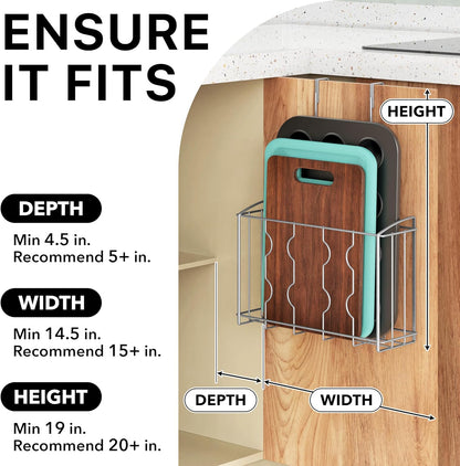 Over the Cabinet Door Organizer Holder, 2pcs (L+M), Silver | 13.5" W x 4.25" D x 18.5" H & 12.5" W x 3.6" D x 18.5" H