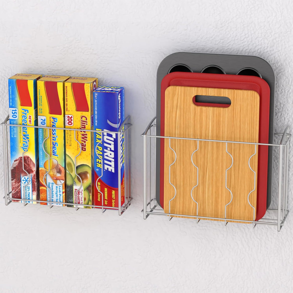 Over the Cabinet Door Organizer Holder, 2pcs (L+M), Silver | 13.5" W x 4.25" D x 18.5" H & 12.5" W x 3.6" D x 18.5" H