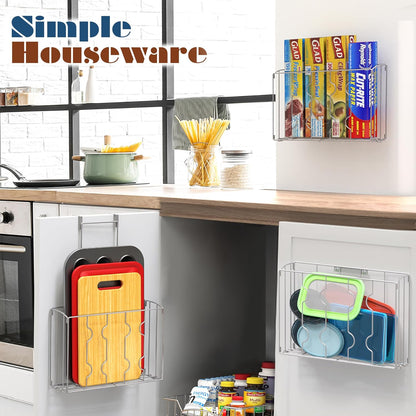 Over the Cabinet Door Organizer Holder, 2pcs (L+M), Silver | 13.5" W x 4.25" D x 18.5" H & 12.5" W x 3.6" D x 18.5" H