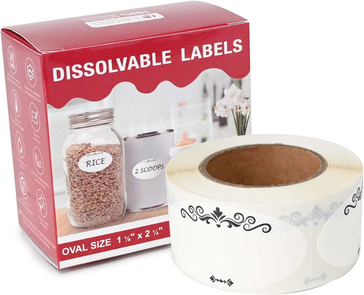 250 Dissolvable Food Labels,1 1/8x2 1/4 in Ball Dissolvable Canning Labels for Mason Jars,No Residue