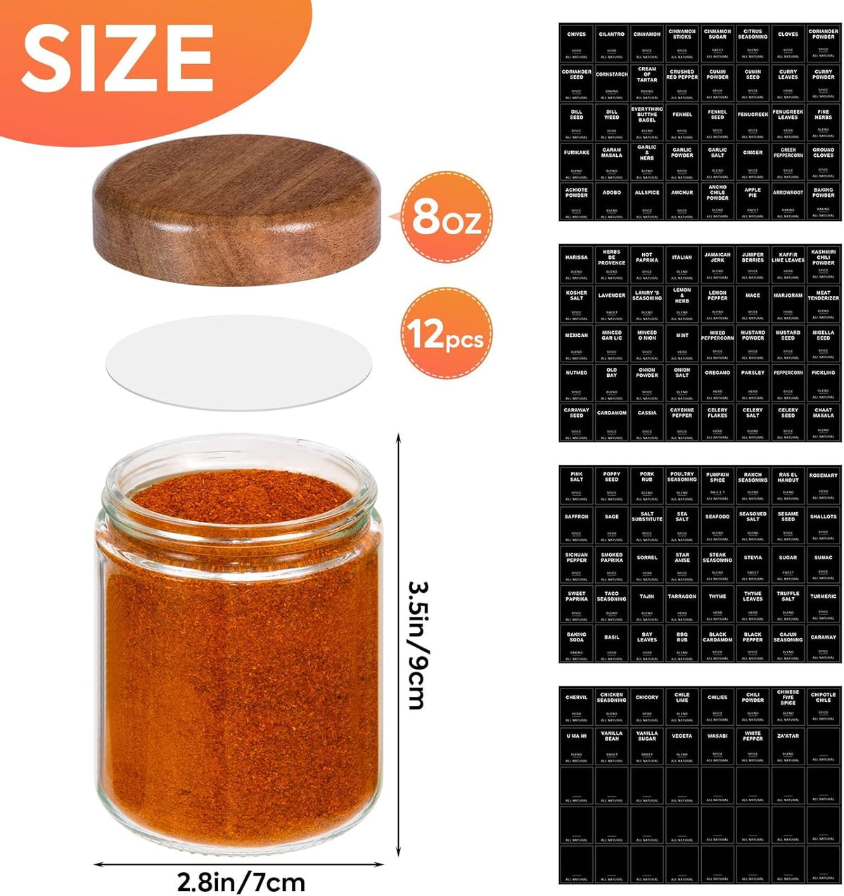 Yangbaga Glass Spice Containers for Kitchen: 24P 4oz Dishwasher Safe Jars | Durable Glass Jars for Cooking Enthusiasts- Airtight Acacia lid 500X Open-Close no Loose - Gift/Daily Use for Housewives