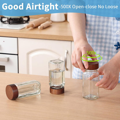 Yangbaga Glass Spice Containers for Kitchen: 24P 4oz Dishwasher Safe Jars | Durable Glass Jars for Cooking Enthusiasts- Airtight Acacia lid 500X Open-Close no Loose - Gift/Daily Use for Housewives