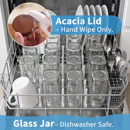 Yangbaga Glass Spice Containers for Kitchen: 24P 4oz Dishwasher Safe Jars | Durable Glass Jars for Cooking Enthusiasts- Airtight Acacia lid 500X Open-Close no Loose - Gift/Daily Use for Housewives