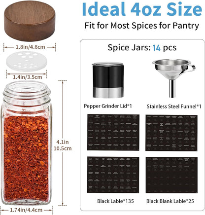 Yangbaga Glass Spice Containers for Kitchen: 24P 4oz Dishwasher Safe Jars | Durable Glass Jars for Cooking Enthusiasts- Airtight Acacia lid 500X Open-Close no Loose - Gift/Daily Use for Housewives