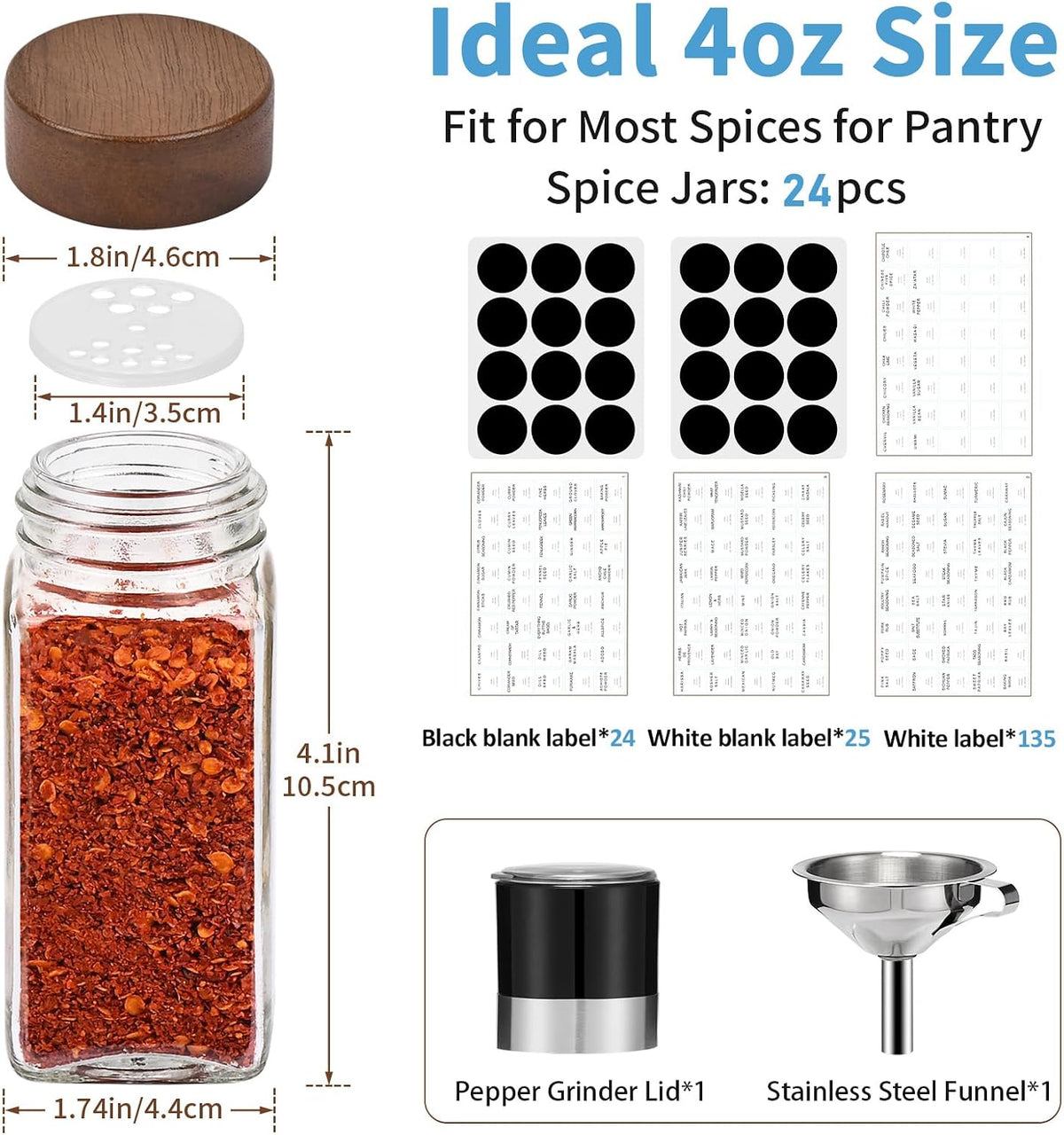 Yangbaga Glass Spice Containers for Kitchen: 24P 4oz Dishwasher Safe Jars | Durable Glass Jars for Cooking Enthusiasts- Airtight Acacia lid 500X Open-Close no Loose - Gift/Daily Use for Housewives