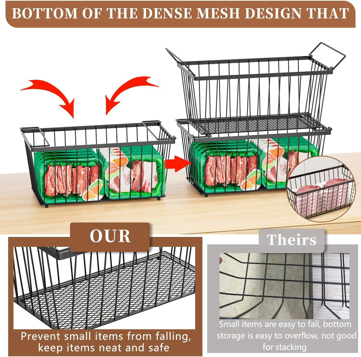 Large Freezer Organizer Bins，Upgraded Bottom Leak-Proof net，Fit 10 to 20 Cu.Ft Deep Freezer，2 Pack， Expandable/Hanging/Stackable Chest Freezer Organizer Bins , for Deep Freezer, pantry organizers