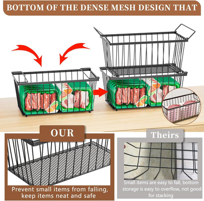 Large Freezer Organizer Bins，Upgraded Bottom Leak-Proof net，Fit 10 to 20 Cu.Ft Deep Freezer，2 Pack， Expandable/Hanging/Stackable Chest Freezer Organizer Bins , for Deep Freezer, pantry organizers