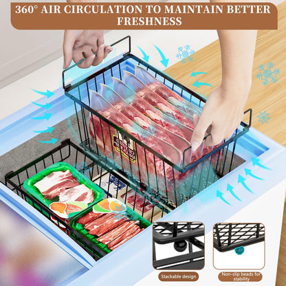 Large Freezer Organizer Bins，Upgraded Bottom Leak-Proof net，Fit 10 to 20 Cu.Ft Deep Freezer，2 Pack， Expandable/Hanging/Stackable Chest Freezer Organizer Bins , for Deep Freezer, pantry organizers