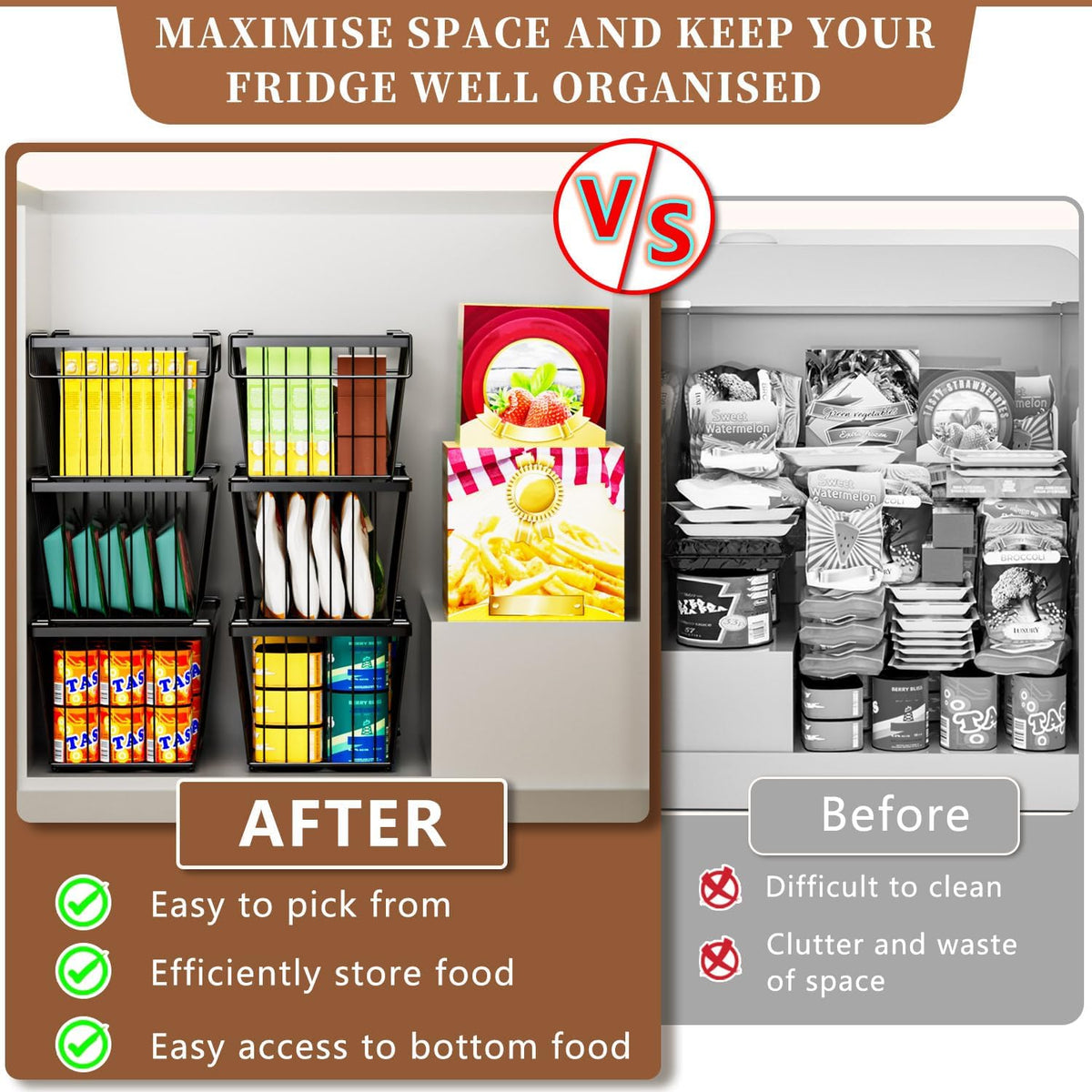 Large Freezer Organizer Bins，Upgraded Bottom Leak-Proof net，Fit 10 to 20 Cu.Ft Deep Freezer，2 Pack， Expandable/Hanging/Stackable Chest Freezer Organizer Bins , for Deep Freezer, pantry organizers