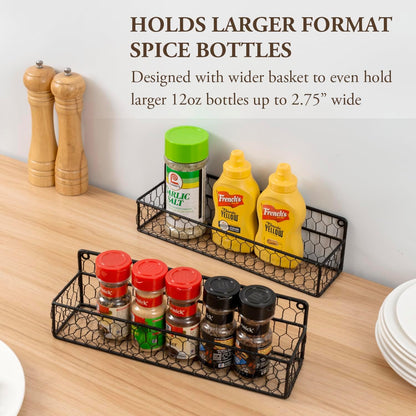 MyGift 12 Inch Black Wire Wall Spice Rack Set of 2 Seasoning Shelf