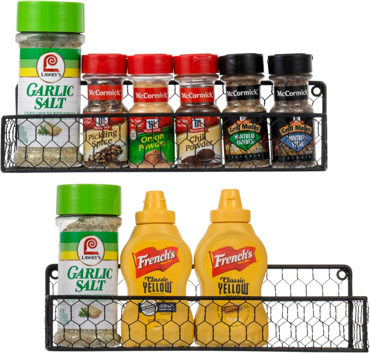 MyGift 12 Inch Black Wire Wall Spice Rack Set of 2 Seasoning Shelf
