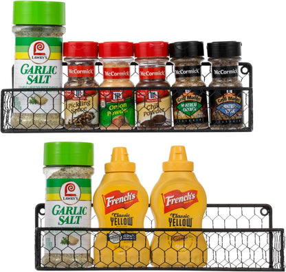 MyGift 12 Inch Black Wire Wall Spice Rack Set of 2 Seasoning Shelf