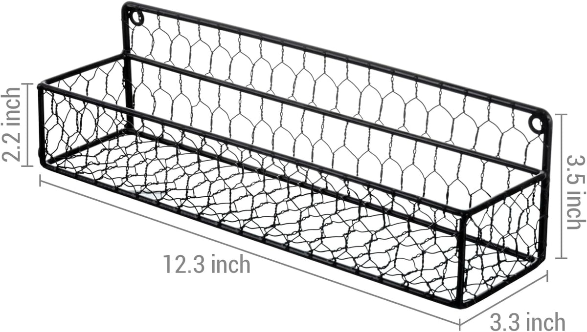 MyGift 12 Inch Black Wire Wall Spice Rack Set of 2 Seasoning Shelf