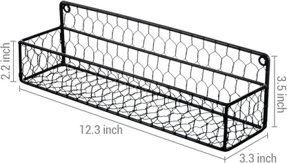 MyGift 12 Inch Black Wire Wall Spice Rack Set of 2 Seasoning Shelf