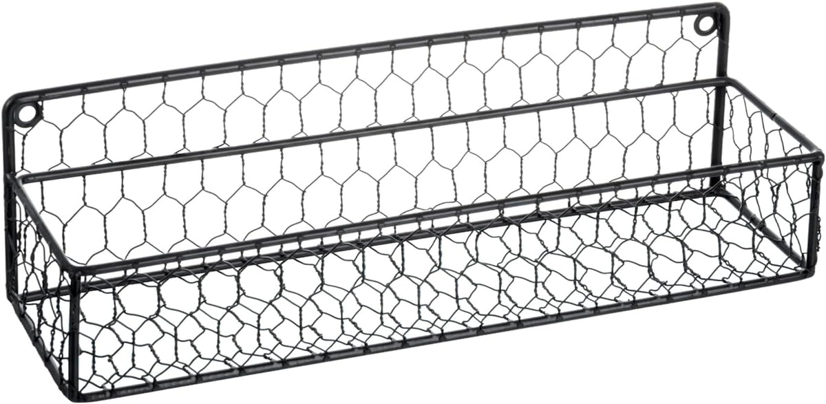 MyGift 12 Inch Black Wire Wall Spice Rack Set of 2 Seasoning Shelf