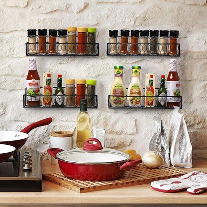 MyGift 12 Inch Black Wire Wall Spice Rack Set of 2 Seasoning Shelf