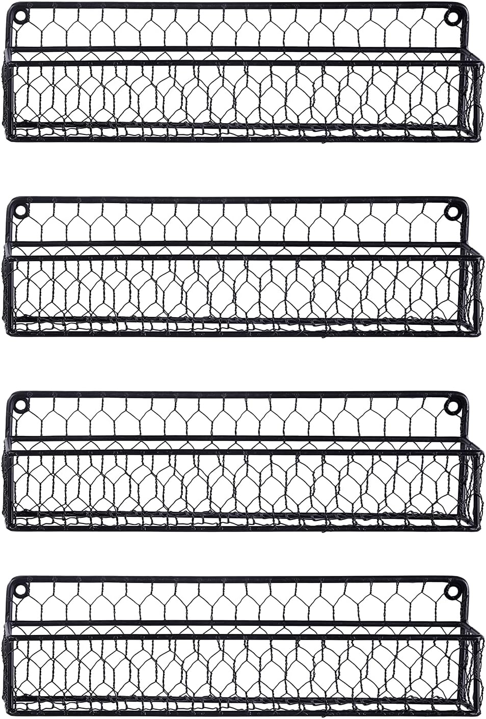 MyGift 12 Inch Black Wire Wall Spice Rack Set of 2 Seasoning Shelf