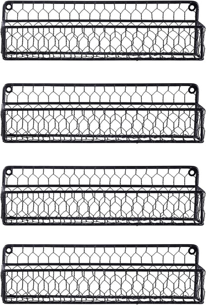 MyGift 12 Inch Black Wire Wall Spice Rack Set of 2 Seasoning Shelf
