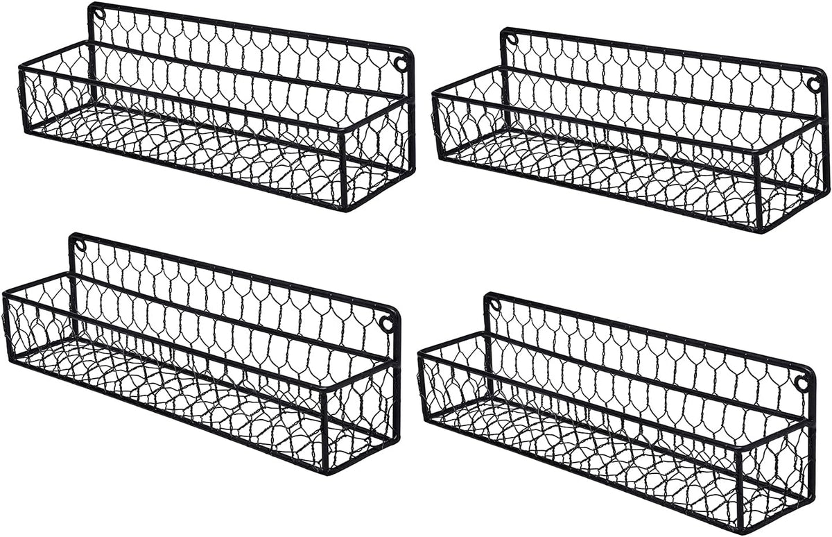 MyGift 12 Inch Black Wire Wall Spice Rack Set of 2 Seasoning Shelf