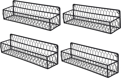MyGift 12 Inch Black Wire Wall Spice Rack Set of 2 Seasoning Shelf