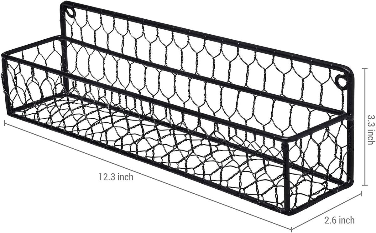 MyGift 12 Inch Black Wire Wall Spice Rack Set of 2 Seasoning Shelf