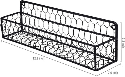 MyGift 12 Inch Black Wire Wall Spice Rack Set of 2 Seasoning Shelf