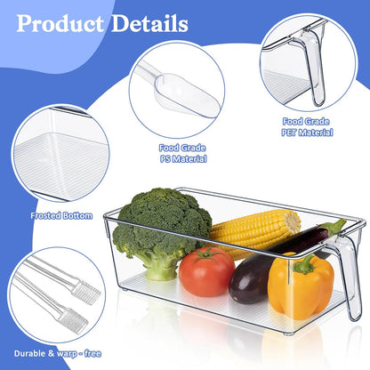 Clear Ice Bucket for Freezer, Ice Cube Storage Bin with Flexible Handle, and Ice Holder for Freezer, Scoop & Tongs Set, Fridge Container, Home Bar Organization