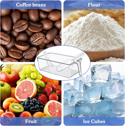 Clear Ice Bucket for Freezer, Ice Cube Storage Bin with Flexible Handle, and Ice Holder for Freezer, Scoop & Tongs Set, Fridge Container, Home Bar Organization