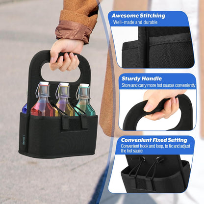 6-bottle Carrier for Hot Sauce Bottles, Holds Standard 5oz Bottles, Condiment Holder for Oil, Sauces, Vodka, Ketchup, Tabasco, Honey for the Hot Sauce Lover Fan, Holder Only